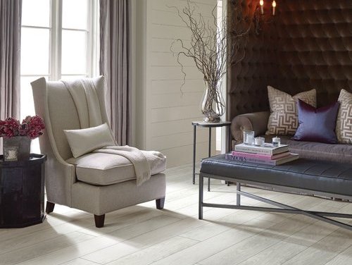 Elegant living room with wood-look luxury vinyl flooring from Flooring Source in the Auburn, MA area