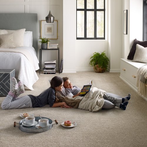 Kids reading on bedroom carpet from Flooring Source in the Auburn, MA area